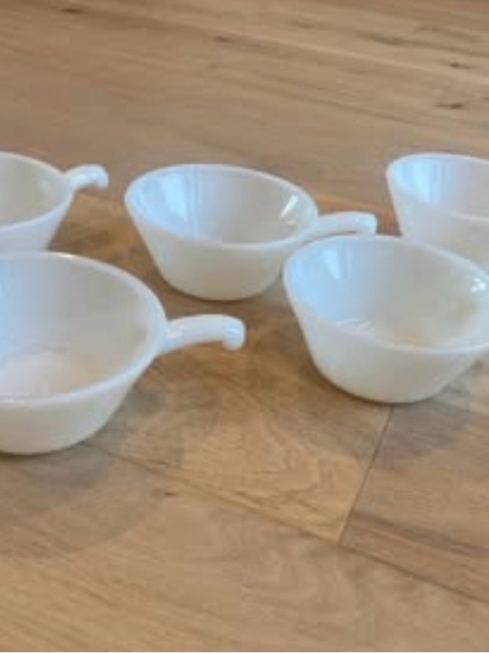 Fire King Milk Glass Handled Soup Bowls - Set of 5